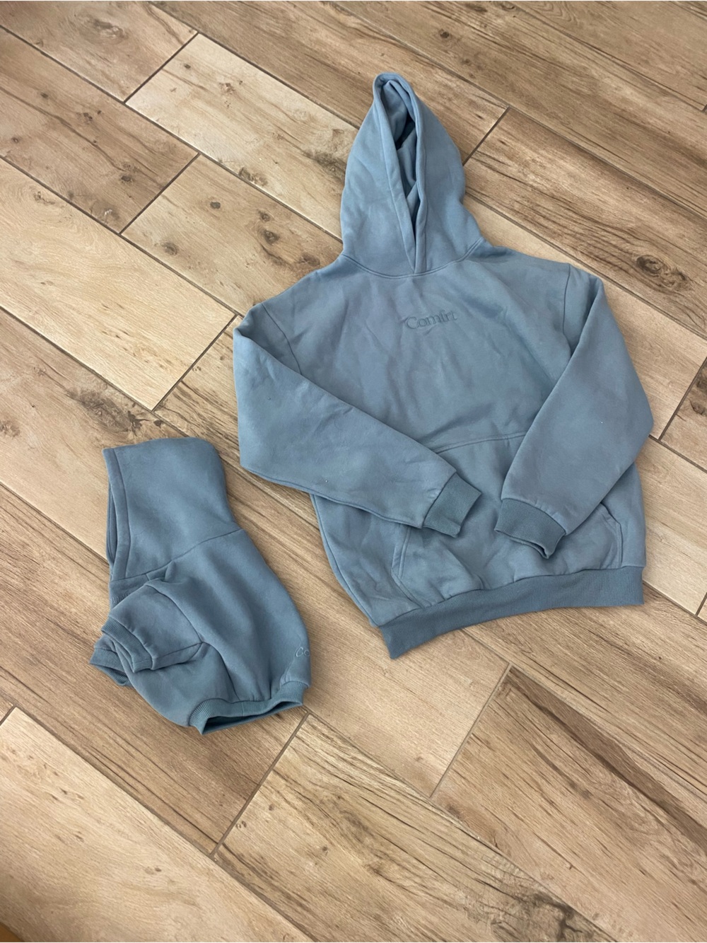 Women's Comfrt Sky Blue Signature Hoodie with matching Dog Hoodie in Medium